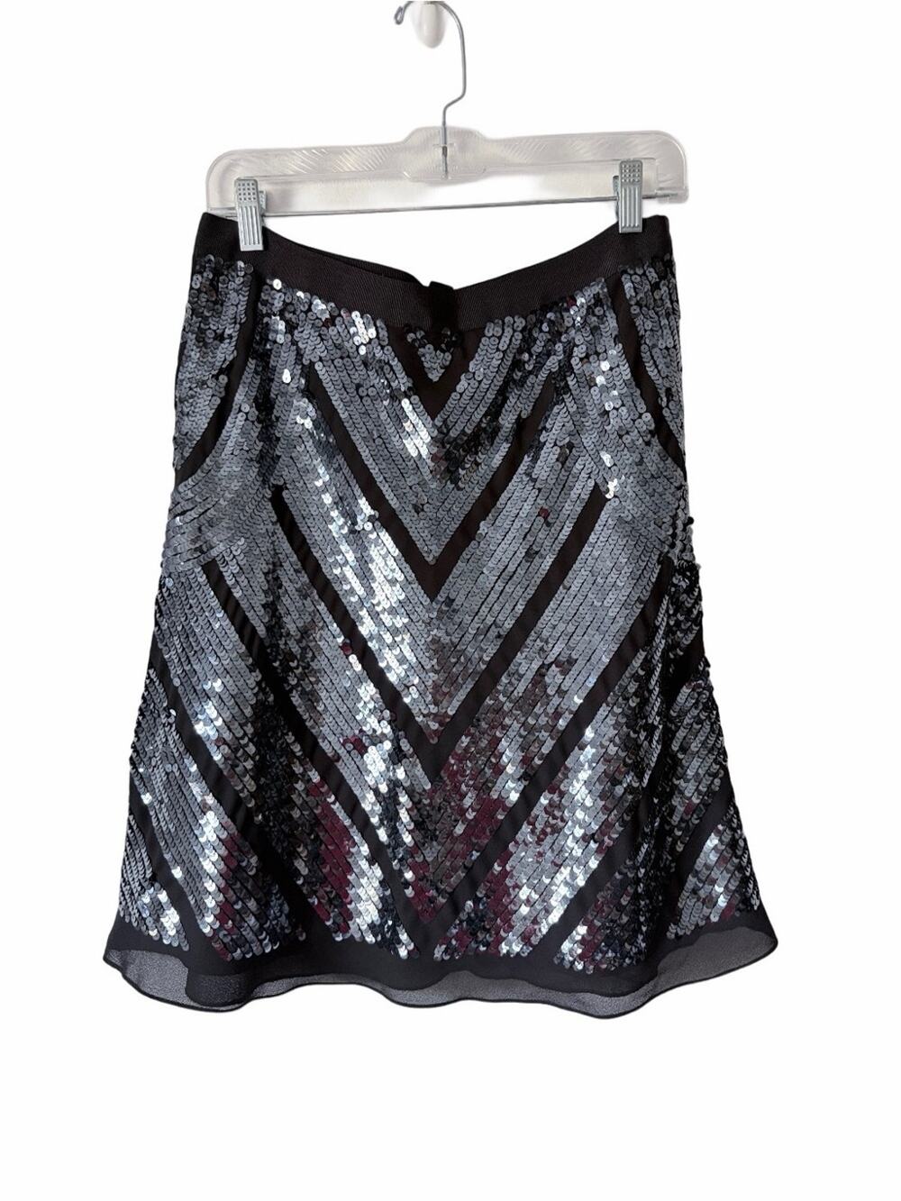 Club Monaco Sequin Black Silvery Blue A-Line Cocktail Party Evening skirt size 4